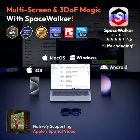 VITURE Pro XR/AR Glasses, 135" 120Hz 1000Nits Display, Harman Audio, Myopia Adjustments, Electrochromic Film, for iPhone 17/16/15/Android/Mac/PC/Steam Deck, First-Ever XR Experience for Switch 2 in Saudi Arabia