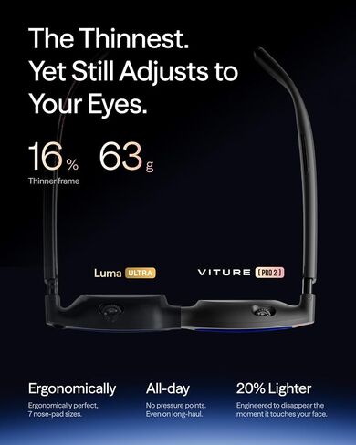 VITURE Pro 2 XR/AR Glasses - UltraClarity 3.0 Myopia Adjustment -5.0D 146" | 120Hz 50°FOV with Sony Micro-OLED, 1600 Nits, 63g, for Switch/Switch 2, Steam Deck,iPhone 15 & Later, Android, Mac/PC in Saudi Arabia