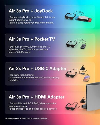 RayNeo Air 3s Pro AR/XR Glasses 201" 1200 Nits 120Hz HueView 2.0 Display | 120Hz Smooth Visuals, 1200 Nits Brightness, Gaming Optimized, iPhone 17/16/15, Android, Mac, Switch 2, PS5, Steam Deck in Saudi Arabia