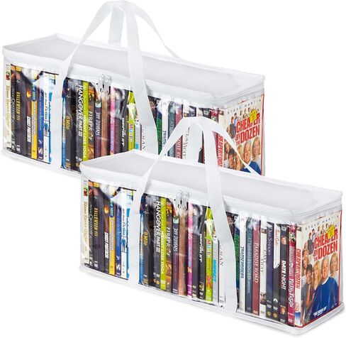 Stock Your Home DVD Storage Bags (Set of 6) Media Organizer Bag for DVDs, CDs, Blu Ray Disc, Movie Cases, VHS Box, Video Game Disks, Clear Plastic Holders with Carrying Handles and Zipper - Green in Kuwait