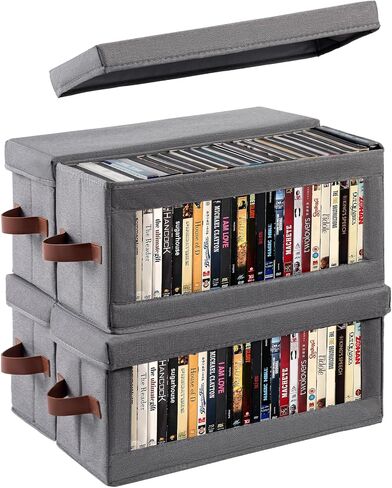 4 Packs DVD Storage Box with Visible Window, Dustproof DVD Case Holder Organizer with Lid and Handles, Holds Up to 104 Cases, CD Holder for Blu-ray & CD Storage-15.75 x 6.10 x 8.07In in Saudi Arabia
