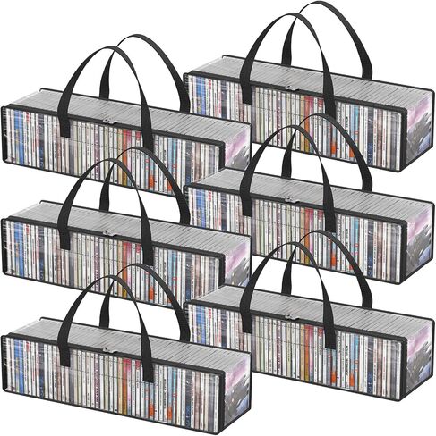 Lifewit DVD Storage Bags, Clear PVC DVD Case Holder with Handles, Front Window Zipper Design, Stackable Media Organizer for Blu-ray Disc, Movie Cases, VHS Box, Holds 210 Discs (35 Each), 6 Pack in Saudi Arabia