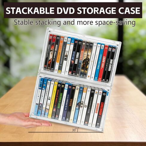 2 Pack Acrylic DVD/CD Storage Box Stackable CD Organizer Clear Plastic CD Case Holder with Magnetic Dustproof Flip Cover, Media Storage for Blu-rays Discs, Small Books, Holds up to 48 CD Cases in Kuwait