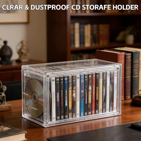 2 Pack Acrylic DVD/CD Storage Box Stackable CD Organizer Clear Plastic CD Case Holder with Magnetic Dustproof Flip Cover, Media Storage for Blu-rays Discs, Small Books, Holds up to 48 CD Cases in Kuwait