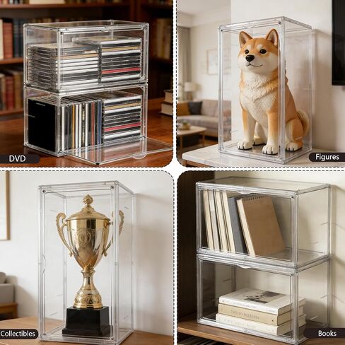 2 Pack Acrylic DVD/CD Storage Box Stackable CD Organizer Clear Plastic CD Case Holder with Magnetic Dustproof Flip Cover, Media Storage for Blu-rays Discs, Small Books, Holds up to 48 CD Cases in Kuwait