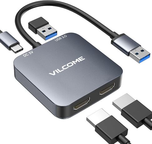 USB to HDMI Adapter, USB 3.0 to Dual HDMI Adapter, Audio Video Graphics Converter Cable for Laptop Monitor Desktop TV, Compatible with Mac OS, Windows in Saudi Arabia