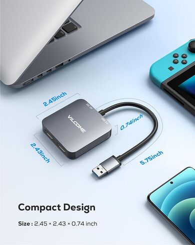 USB to HDMI Adapter, USB 3.0 to Dual HDMI Adapter, Audio Video Graphics Converter Cable for Laptop Monitor Desktop TV, Compatible with Mac OS, Windows in Saudi Arabia