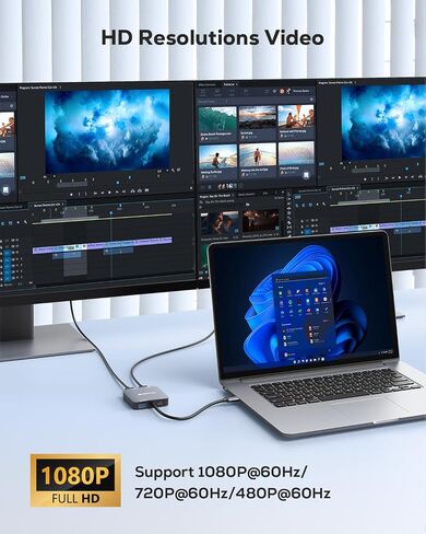 USB to HDMI Adapter, USB 3.0 to Dual HDMI Adapter, Audio Video Graphics Converter Cable for Laptop Monitor Desktop TV, Compatible with Mac OS, Windows in Saudi Arabia