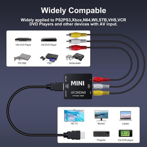 DigitConvert RCA to HDMI Converter, AV to HDMI Adapter, 1080P Mini RCA Composite CVBS Audio Video Converter Supports PAL/NTSC Compatible with PC/Laptop/Xbox /PS4 /TV/STB/VHS/VCR/Blue-Ray in Saudi Arabia
