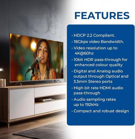 OREI 4K@60Hz HDMI Audio Converter Extractor- SPDIF & 3.5mm Output, HDCP 2.2 | HDMI to Audio, HDMI Audio Extractor 4K 60Hz, Dolby Digital/DTS Passthrough, HDR10, Dolby Vision, CEC in Saudi Arabia