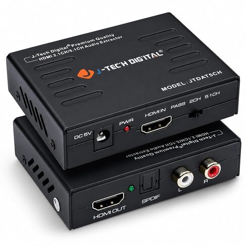 4K 60Hz HDMI Audio Extractor Converter SPDIF + 3.5MM Output Supports HDMI 2.0, HDCP 2.2, 1080P@120Hz, 1080P@144Hz, Dolby Digital/DTS Passthrough CEC, HDR10 by J-Tech Digital [JTD18G-H5CH] in Kuwait