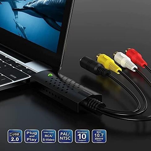 Capture Card, USB Video Capture Card Device, Audio Video Converter Grabber for RCA to USB-Convert VHS Mini DV VCR Hi8 DVD to Digital, for PC TV Tape Player Camcorder, MAC Windows Vista Compatible in Saudi Arabia