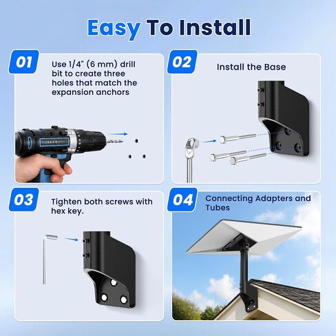 Standard 4/4X Mount for Starlink, 360° Adjustable Gen 3 Dish Wall Mount with Aluminum Adapter, Rust-Resistant Roof and Eave Mounting Kit for Outdoor Use in Saudi Arabia