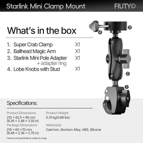for 2026/2025 Starlink Mini Clamp Mount and 2024 Pipe Adapters, Born for Starlink Mini Pipe Adapter and Flat Mount for RV/Pole/Yacht/Camper/Guardrails, 2 in 1 Design in Saudi Arabia