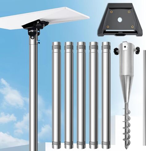 Starlink Standard 4/4X Pole Mount, 10Ft Starlink Gen 3/4 Ground Pole Mount | 1.5'' Stainless Steel Pole, No-Dig Spiral Ground Anchor, Starlink Mounting Kit Pipe Adapter Accessories, Portable Adjustable in Saudi Arabia