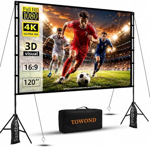 120 Inch Projector Screen with Stand for TOWOND Outdoor 4K Backyard Movies | Lightweight 19mm tripod, front/rear 16:9 screen and carry bag for backyard movie nights, camping and indoor use. in Saudi Arabia