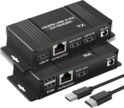 164ft/50m HDMI KVM USB Extender Over Cat 5e/6/7 | 1080P HDMI Ethernet Extender TX RX with Loop Out, USB Keyboard Mouse Control, Single POC Power Supply in Saudi Arabia