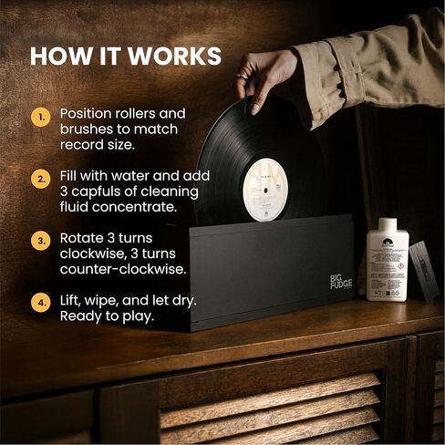 Big Fudge Vinyl Record Cleaner Kit – Cleaning Machine with care Solution, Microfiber Cloth and Brush – Scratch-Free Album Care - Record Player Accessories in Saudi Arabia
