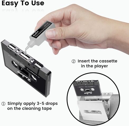Cassette Tape Cleaner Kit - Reusable Tape Head Cleaner with 2 Cleaning Fluid for Audio Cassette Players, Boombox, Deck, Recorder & Car Tape Players - Cassette Cleaning Maintenance Kit in Saudi Arabia