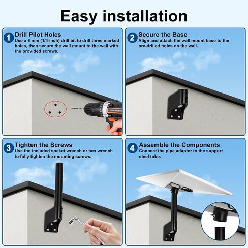 Mount for Starlink Gen 3 360° Adjustable Roof & Wall Mount | Compatible with Starlink Standard 4/4X/V3 Standard Dish，for Short Wall Roof Pole Mounts and Mounting Kit in Saudi Arabia
