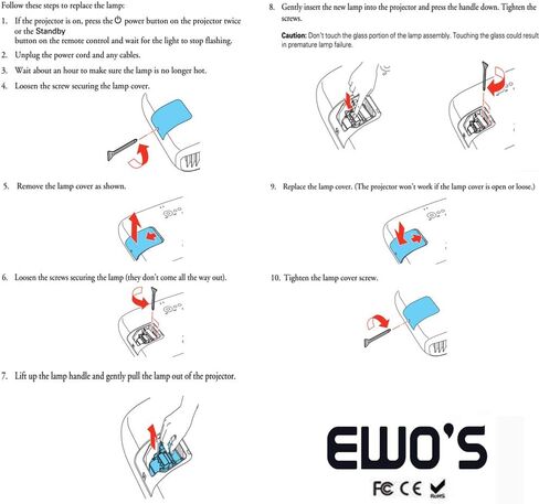 EWO'S Replacement Projector Lamp for ELPLP96 Epson Powerlite Home Cinema 2100 2150 1060 660 760hd VS250 VS350 VS355 EX9210 EX9220 EX3260 EX5260 EX7260 X39 W39 S39 109W V13H010L96 Lamp Bulb Replacement in Saudi Arabia