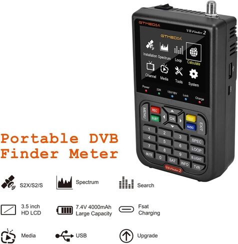 GT Media V8 Finder2 Satellite Finder Digital FTA DVB-S/S2/S2X Signal Measuring Meter Detector Receiver LCD Screen for Adjusting Sat TV Dish with Backpack in Saudi Arabia