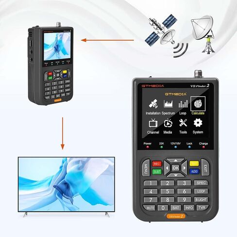 GT Media V8 Finder2 Satellite Finder Digital FTA DVB-S/S2/S2X Signal Measuring Meter Detector Receiver LCD Screen for Adjusting Sat TV Dish with Backpack in Saudi Arabia