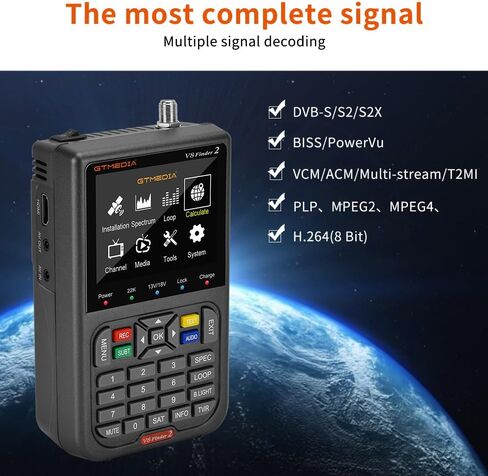 GT Media V8 Finder2 Satellite Finder Digital FTA DVB-S/S2/S2X Signal Measuring Meter Detector Receiver LCD Screen for Adjusting Sat TV Dish with Backpack in Saudi Arabia