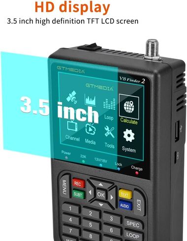GT Media V8 FINDER2 Digital Satellite Finder and Signal Meter DVB-S/S2 H.264 HD 1080P with 7.4 V/4000 mAh 3.5-inch LCD Display, Ideal for Satellite Antenna Alignment in Saudi Arabia