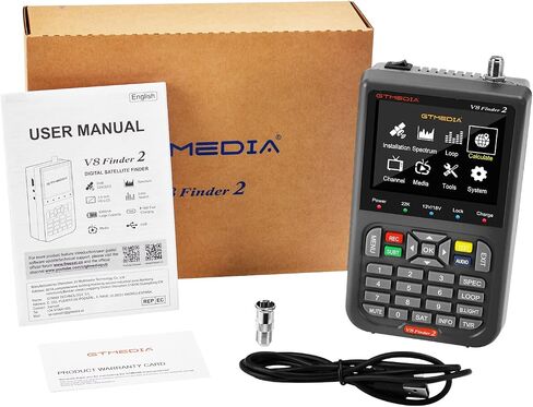 GT Media V8 FINDER2 Digital Satellite Finder and Signal Meter DVB-S/S2 H.264 HD 1080P with 7.4 V/4000 mAh 3.5-inch LCD Display, Ideal for Satellite Antenna Alignment in Saudi Arabia