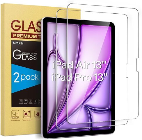واقي شاشة SPARIN لجهاز iPad Air 13 بوصة M2 2024 (الجيل السادس)/iPad Pro 13 بوصة M4، صديق للحافظة/عبوة من الزجاج المقوى لجهاز iPad Air 6th Gen/iPad Pro 7th Gen، يدعم قلم Apple in Saudi Arabia