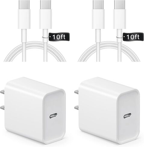 iPhone 17 16 15 Charger Fast Charging 10FT - 20W USB C Charger Block | with 10FT Type C to C Cable Compatible with iPhone 17/17 Pro/17 Pro Max/Air/16/16e/15, iPad Pro, iPad Air (Pink) in Kuwait