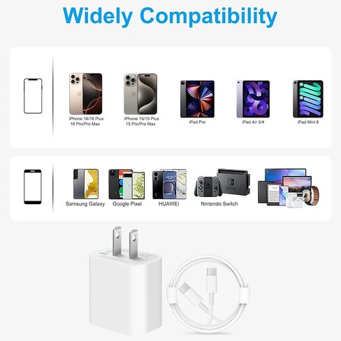iPhone 17 16 15 Charger Fast Charging 10FT - 20W USB C Charger Block | with 10FT Type C to C Cable Compatible with iPhone 17/17 Pro/17 Pro Max/Air/16/16e/15, iPad Pro, iPad Air (Pink) in Kuwait