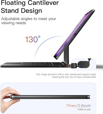 حافظة Inateck لجهاز iPad Air 13 بوصة مع لوحة مفاتيح، تصميم نحيف، لوحة تتبع كبيرة | لجهاز Air 13 بوصة M4/M3/M2 & Pro 12.9 بوصة 3-6Gen، شاشة عرض طاقة LED، إضاءة خلفية 7 ألوان، حامل أقلام مخفي، نيوماجيك، أسود in Kuwait