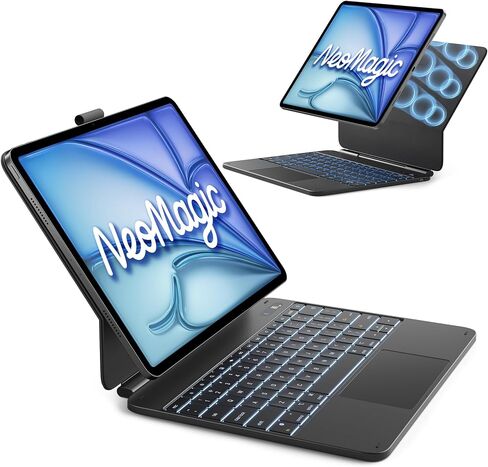 حافظة Inateck لجهاز iPad Air 13 بوصة مع لوحة مفاتيح، تصميم نحيف، لوحة تتبع كبيرة | لجهاز Air 13 بوصة M4/M3/M2 & Pro 12.9 بوصة 3-6Gen، شاشة عرض طاقة LED، إضاءة خلفية 7 ألوان، حامل أقلام مخفي، نيوماجيك، أسود in Kuwait