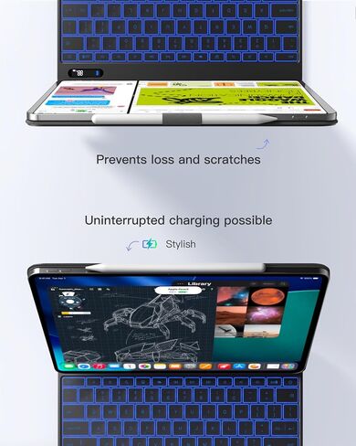 حافظة Inateck لجهاز iPad Air 13 بوصة مع لوحة مفاتيح، تصميم نحيف، لوحة تتبع كبيرة | لجهاز Air 13 بوصة M4/M3/M2 & Pro 12.9 بوصة 3-6Gen، شاشة عرض طاقة LED، إضاءة خلفية 7 ألوان، حامل أقلام مخفي، نيوماجيك، أسود in Kuwait