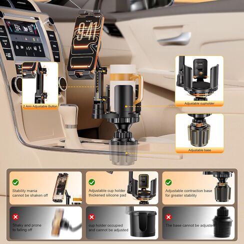 Tablet Holder for Car, 3 in1 Stable Cup Holder ipad Car Mount with Expander | Adjustable Base and Long Arm with 360°Rotation Phone ipad Holder for 4-12.9‘’ Tablet, All Smartphones and Most Bottles in Saudi Arabia