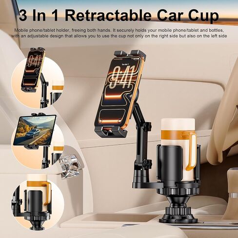 Tablet Holder for Car, 3 in1 Stable Cup Holder ipad Car Mount with Expander | Adjustable Base and Long Arm with 360°Rotation Phone ipad Holder for 4-12.9‘’ Tablet, All Smartphones and Most Bottles in Saudi Arabia