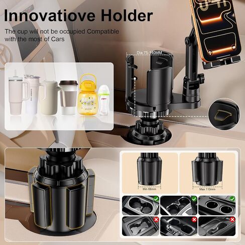 Tablet Holder for Car, 3 in1 Stable Cup Holder ipad Car Mount with Expander | Adjustable Base and Long Arm with 360°Rotation Phone ipad Holder for 4-12.9‘’ Tablet, All Smartphones and Most Bottles in Saudi Arabia