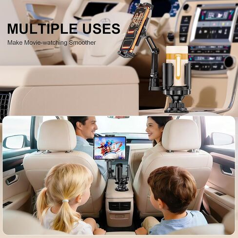 Tablet Holder for Car, 3 in1 Stable Cup Holder ipad Car Mount with Expander | Adjustable Base and Long Arm with 360°Rotation Phone ipad Holder for 4-12.9‘’ Tablet, All Smartphones and Most Bottles in Saudi Arabia