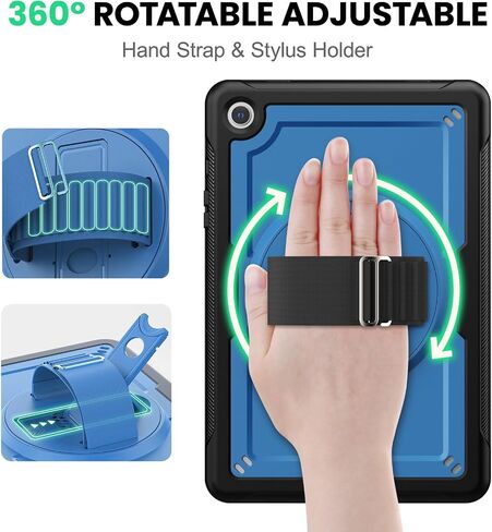 SEYMAC for Samsung Galaxy Tab A9+ Plus Case 11" (SM-X210/X216/X218) | Navy Blue Shockproof Case, Screen Protector, Rotating Stand, Hand/Shoulder Strap in Kuwait