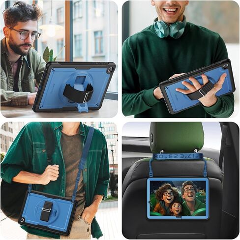 SEYMAC for Samsung Galaxy Tab A9+ Plus Case 11" (SM-X210/X216/X218) | Navy Blue Shockproof Case, Screen Protector, Rotating Stand, Hand/Shoulder Strap in Kuwait