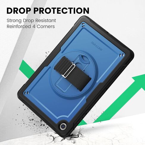SEYMAC for Samsung Galaxy Tab A9+ Plus Case 11" (SM-X210/X216/X218) | Navy Blue Shockproof Case, Screen Protector, Rotating Stand, Hand/Shoulder Strap in Kuwait