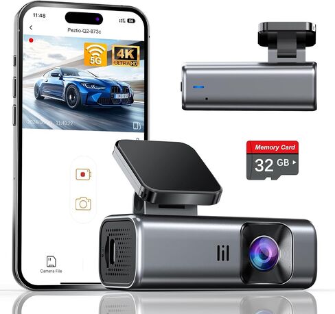 كاميرا أمامية galphi 4K Dash Cam، 5 جيجا هرتز WiFi، بطاقة 32 جيجا بايت متضمنة، Mini Dashcam in Kuwait