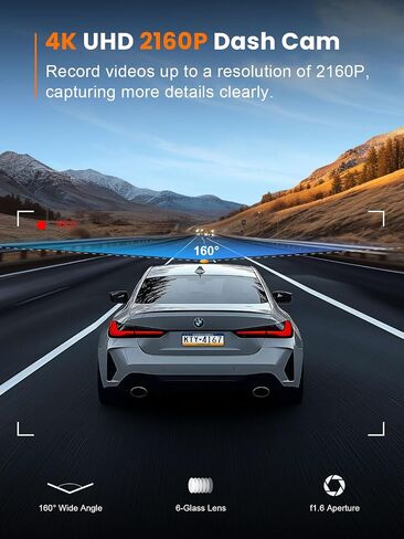 كاميرا أمامية galphi 4K Dash Cam، 5 جيجا هرتز WiFi، بطاقة 32 جيجا بايت متضمنة، Mini Dashcam in Kuwait