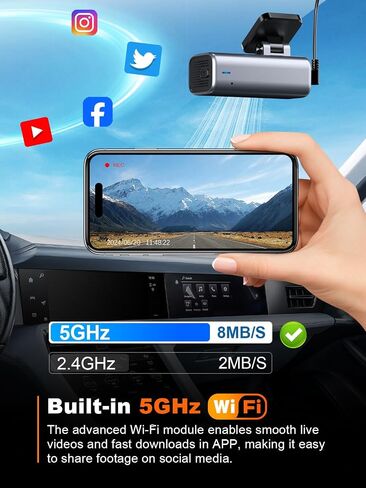 كاميرا أمامية galphi 4K Dash Cam، 5 جيجا هرتز WiFi، بطاقة 32 جيجا بايت متضمنة، Mini Dashcam in Kuwait