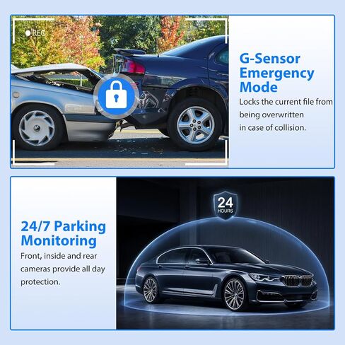 Dash Cam Front and Rear, 1296P Dash Camera for Cars, 3 Channel Car Camera Front Rear and Inside with 32GB Card, Loop Recording, Night Vision, HDR, 24Hr Parking, G-Sensor in Saudi Arabia