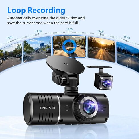 Dash Cam Front and Rear, 1296P Dash Camera for Cars, 3 Channel Car Camera Front Rear and Inside with 32GB Card, Loop Recording, Night Vision, HDR, 24Hr Parking, G-Sensor in Saudi Arabia