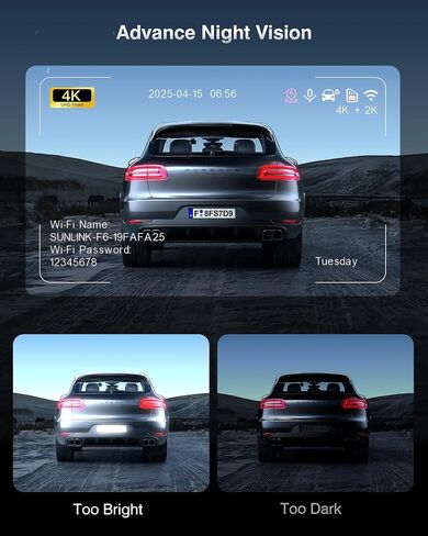 4K Dash Cam Front and Rear, Night Vision, WDR, Free Card Included | 2K Rear Dash Camera for Cars, 170° Wide Angle, 5.8G/2.4G Wi-Fi, Built-in GPS, G-Sensor Emergency Lock, 24H Parking Monitor in Saudi Arabia