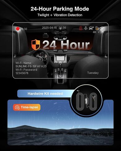 4K Dash Cam Front and Rear, Night Vision, WDR, Free Card Included | 2K Rear Dash Camera for Cars, 170° Wide Angle, 5.8G/2.4G Wi-Fi, Built-in GPS, G-Sensor Emergency Lock, 24H Parking Monitor in Saudi Arabia